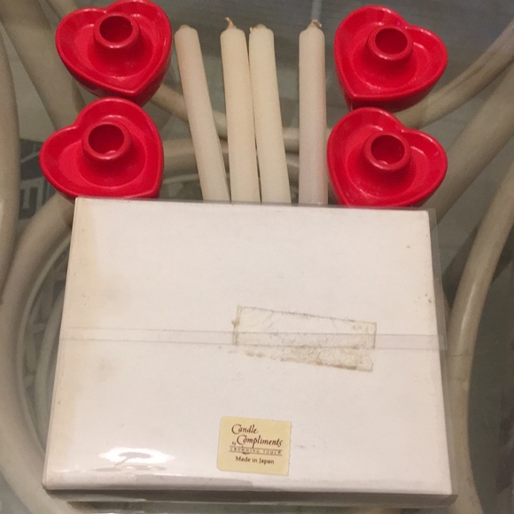 💕SET/4 CERAMIC HEART CANDLE HOLDERS + 4 CANDLES - Picture 8 of 10